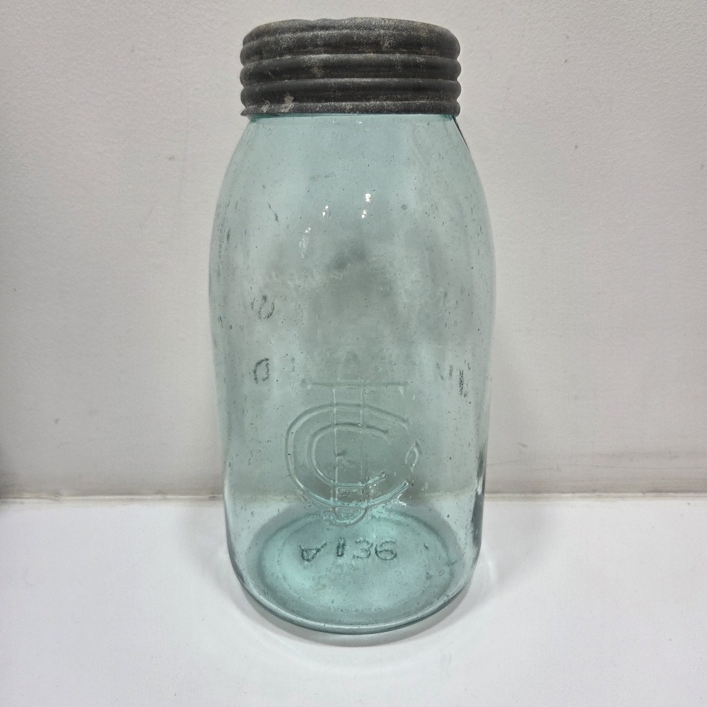 CFJ Improved Mason Aqua Jar with Zinc band (Hero's Cross Lid)